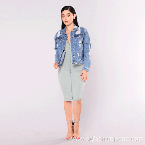 Wholesale Custom Patch Ladies Plain Denim Jacket